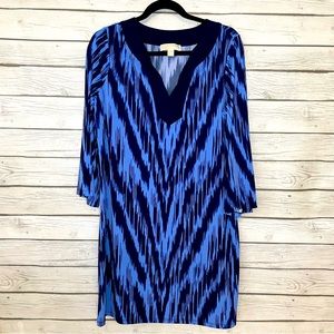 Michael by Michael Kors 3/4 Sleeve Blue Split V Neck Dress
